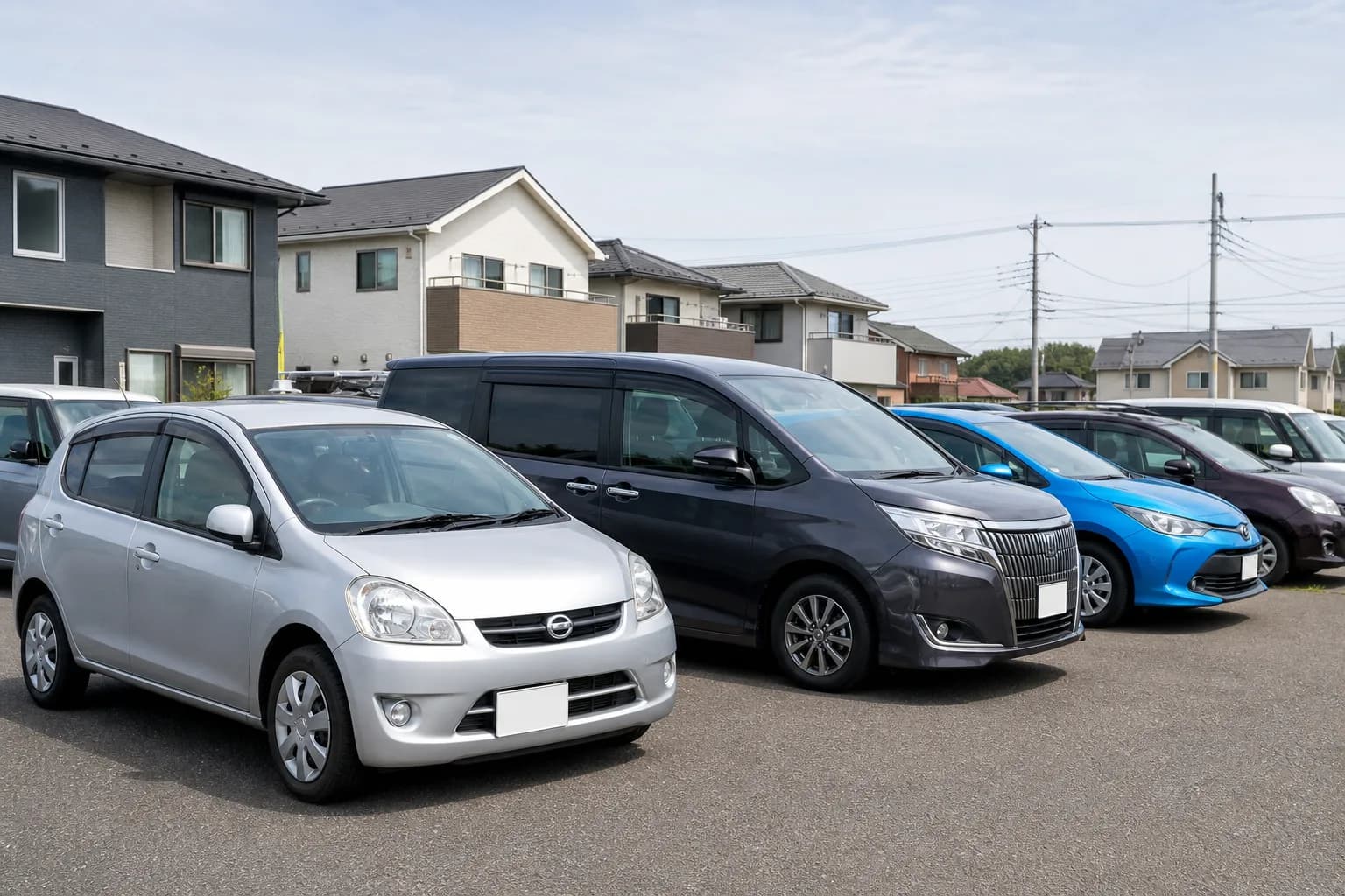 査定・買取を待つ中古車が並ぶ様子